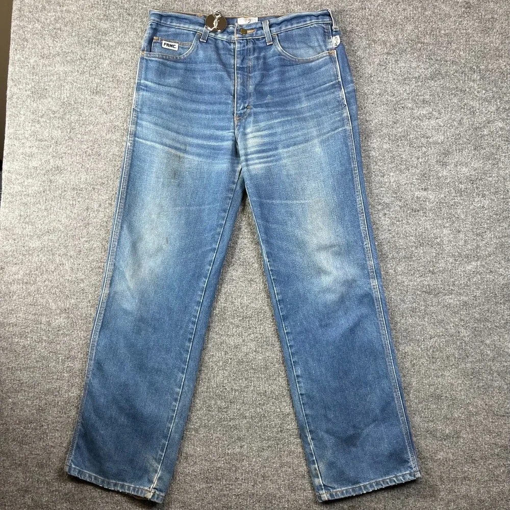Vintage Tyndale Flame Resistant Jeans Men's Blue Denim Straight USA Made - 35X31